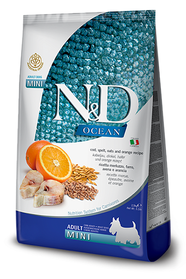 FARMINA N&D OCEAN Adult Mini сух.для собак мелких пород Треска, овес, спельта, апельcин 800г