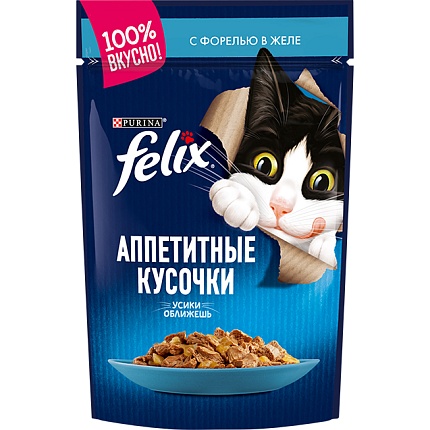 FELIX консервированный для взрослых кошек Форель Желе, 26x85г