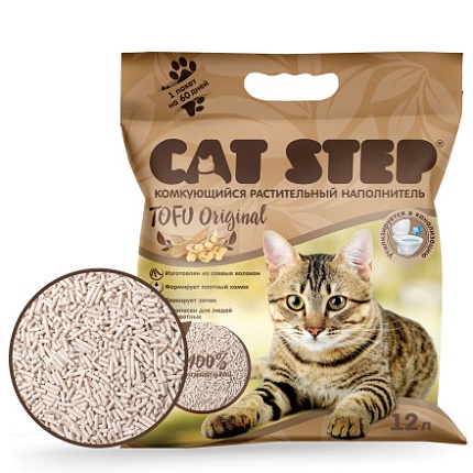 CAT STEP Tofu Original, Наполнитель комкующийся растительный, 12 л