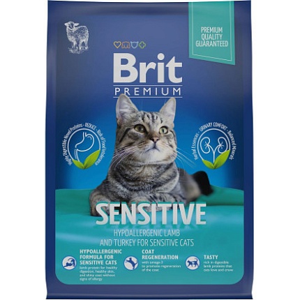 BRIT Premium Cat Sensitive сухой корм.для взр.чувств кошек премиум класса  Ягненок и Индейка  400г
