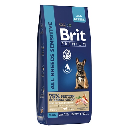 BRIT Premium Dog Sensitive Сухой корм.для собак Лосось Индейка 15кг