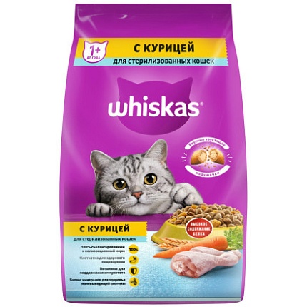 WHISKAS сухой для стерилизованных кошек и котов с Курицей 1,9 кг 1х4 шт