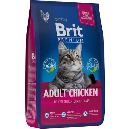 BRIT Premium Cat Adult Chicken сухой корм.для взрослых кошек премиум класса Курица 8кг
