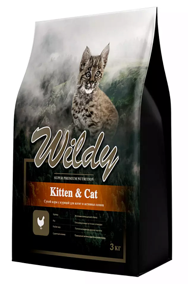 WILDY Kitten/Cat Сухой корм с курицей для котят и активных кошек 3 кгАКЦИЯ!