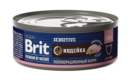 BRIT Premium By Nature Консервы для кошек с чувств. пищ. с мясом Индейки 100г