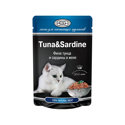 GINA консервированный для кошек тунец/сардины 85 гр, пауч (Тайланд)