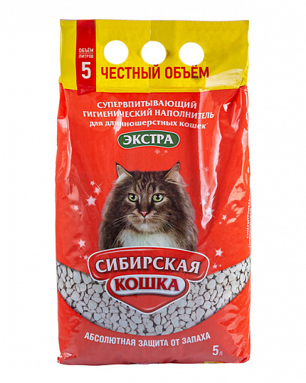 Сибирская кошка Экстра Наполнитель для длинношерстных кошек впитывающий 5л