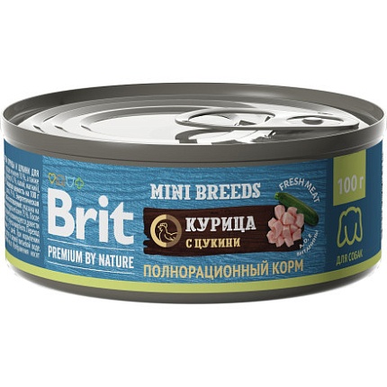 BRIT Premium By Nature Консервы для взрослых собак мелких пород с Курицей и Цукини 100г