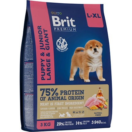 BRIT Premium Dog Puppy/Junior large and Giant .для щенков и молодых собак кр/гигант пор. Курица  3кг
